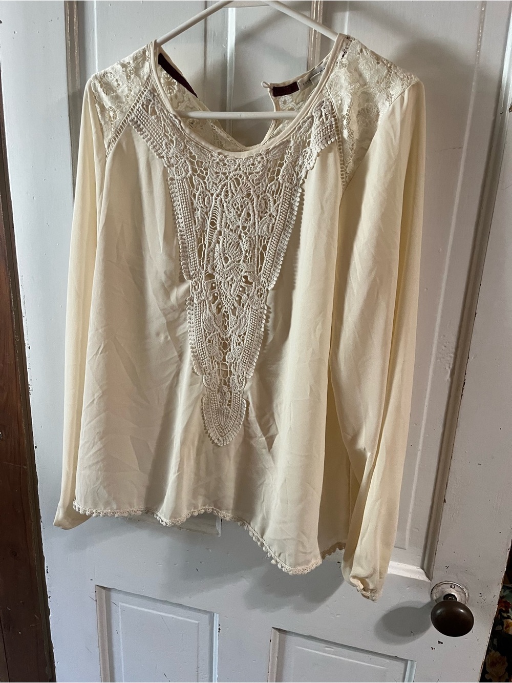 Women's Cream Lace Crochet Long Sleeve Top